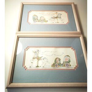 Art Prints Vintage Judy F  Faucher Carousel Horse Carriage Prints  1990 Signed